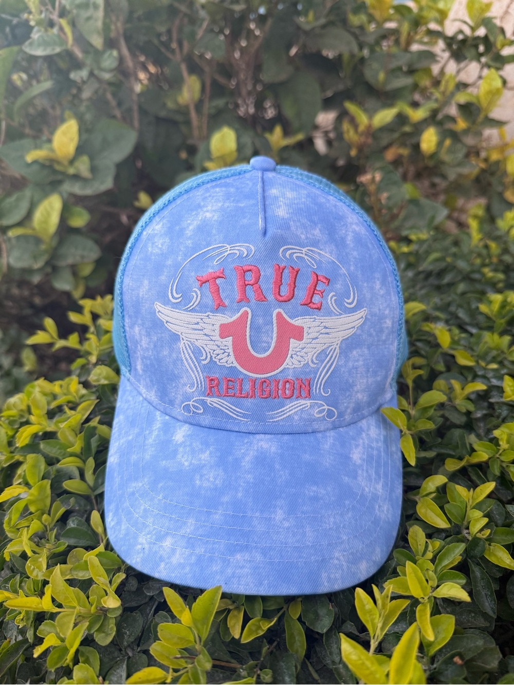 True Religion Blue Washed Cap with Red Logo